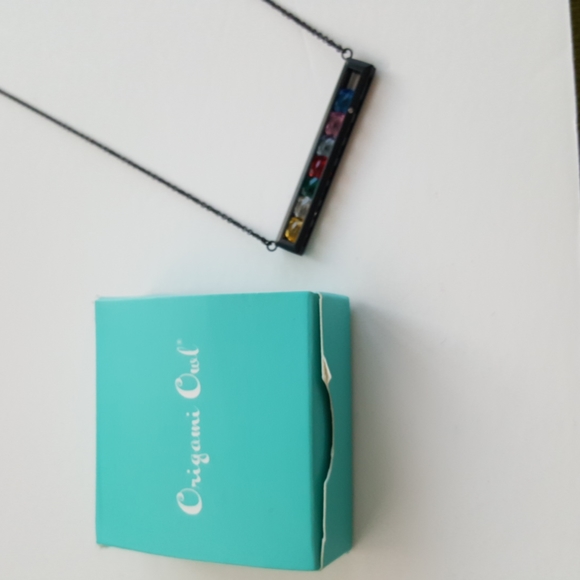 Crystals Birthstones Black Bar Necklace Swarovski Adjusts Origami Owl NWOT - Picture 7 of 12